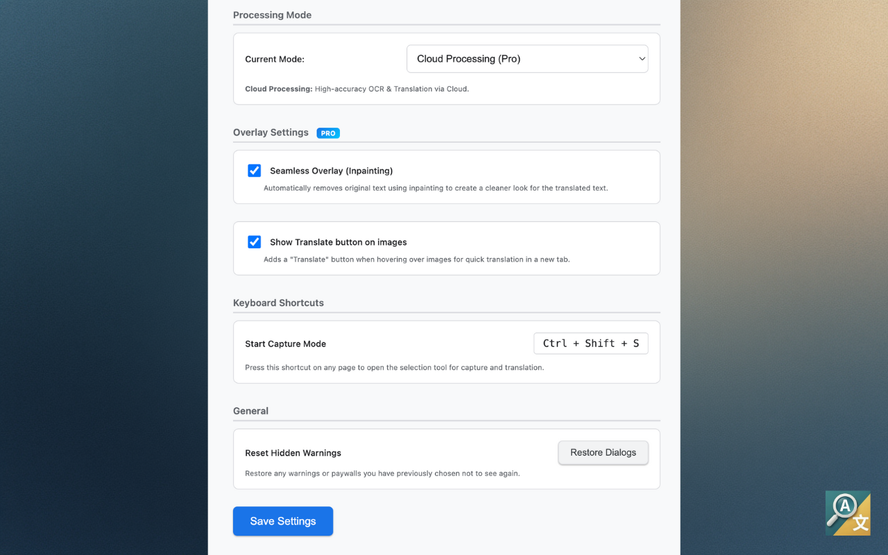 Processing Mode dropdown with Cloud Mode selected